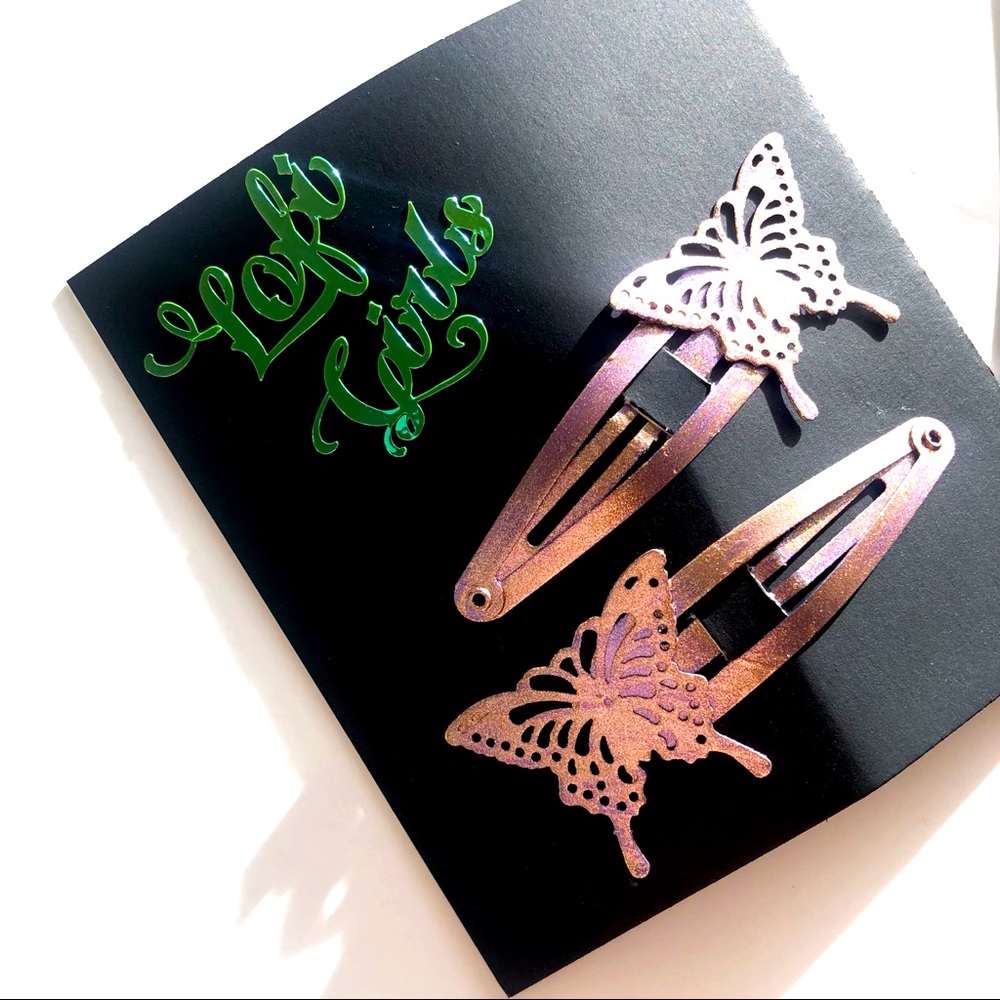 Butterfly Y2K Rose Gold Glitter 🦋 Lofi Girls Hair Clip Set Of Hair Clips - Picture 5 of 5